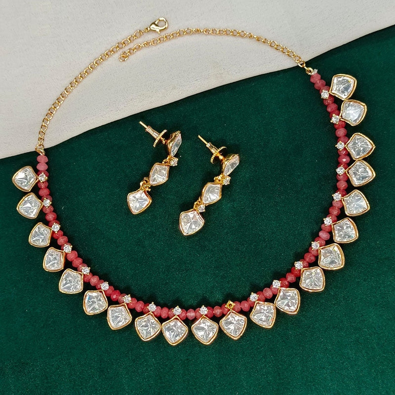 Amoliya Jewels Gold Plated Polki Kundan Stone And Pearls Necklace Set