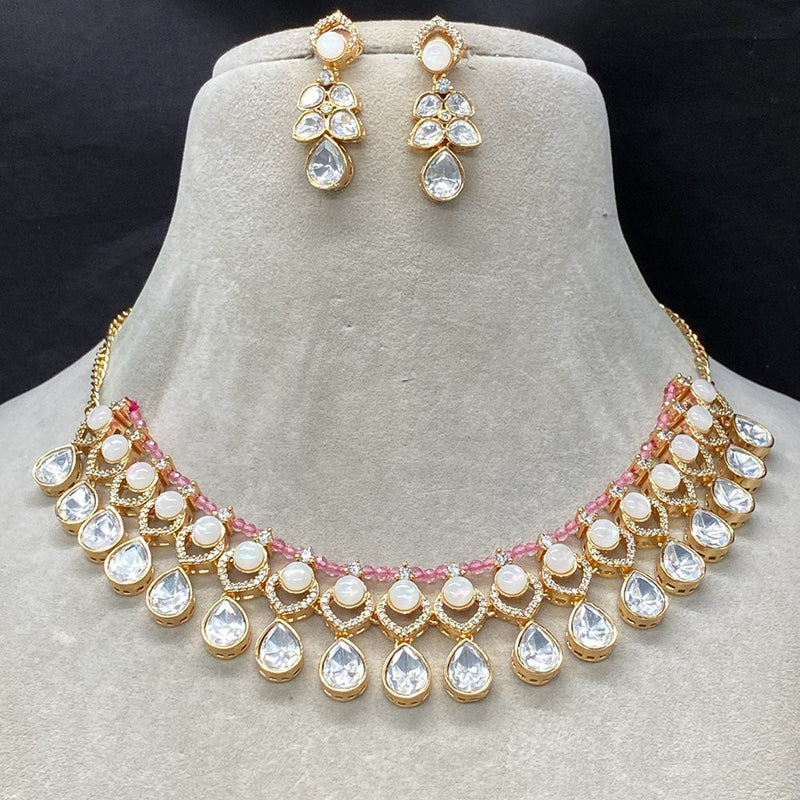 Amoliya Jewels Gold Plated Polki Kundan Stone And Beads Necklace Set