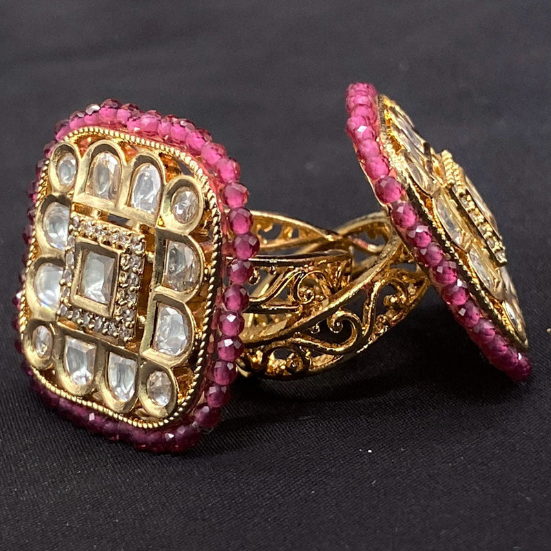 Amoliya Jewels Gold Plated Polki Kundan Stone And Pearls Rings