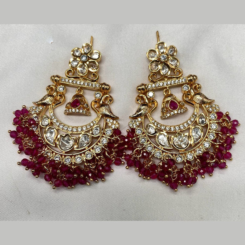 Amoliya Jewels Gold Plated Polki Kundan Stone And Beads Dangler Earrings