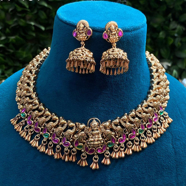 Amoliya Jewels Gold Plated Pota Stone Temple Necklace Set