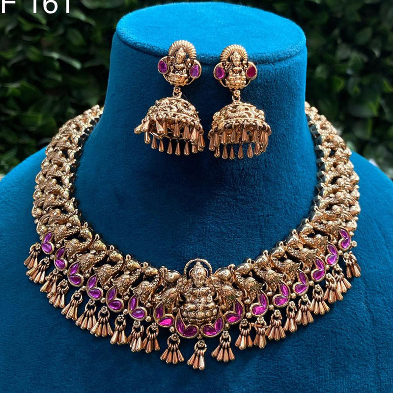 Amoliya Jewels Gold Plated Pota Stone Temple Necklace Set