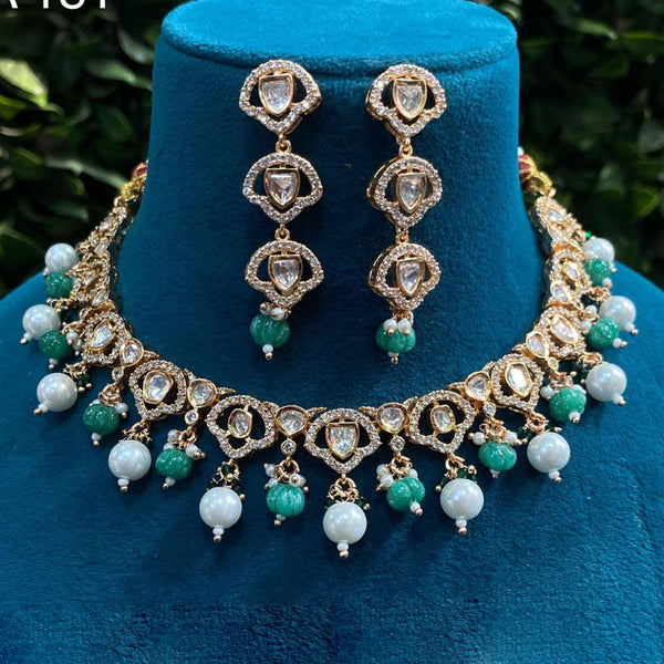 Amoliya Jewels Gold Plated Polki Kundan Stone Necklace Set