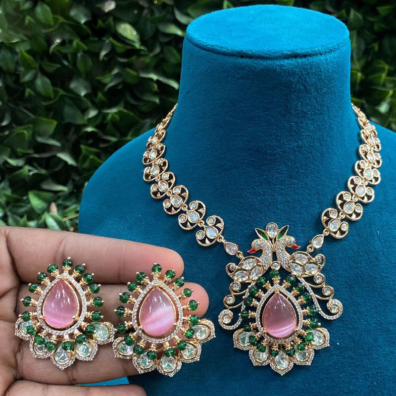 Amoliya Jewels Gold Plated Polki Kundan Stone Necklace Set