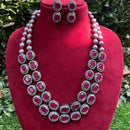 Amoliya Jewels Oxidised Plated Pota Stone And Austrian Stone Long Necklace Set