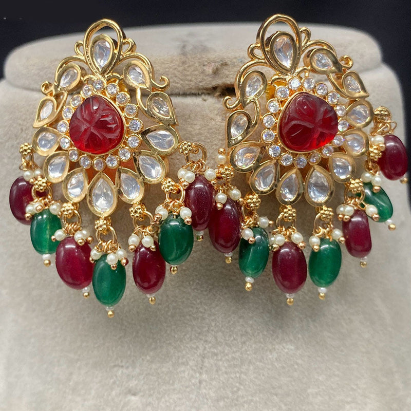 Amoliya Jewels Gold Plated Polki Kundan Stone And Beads Dangler Earrings