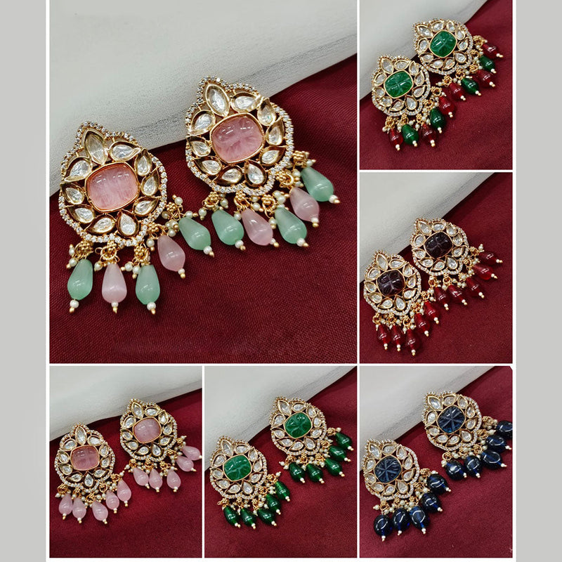 Amoliya Jewels Gold Plated Polki Kundan Stone And Beads Dangler Earrings