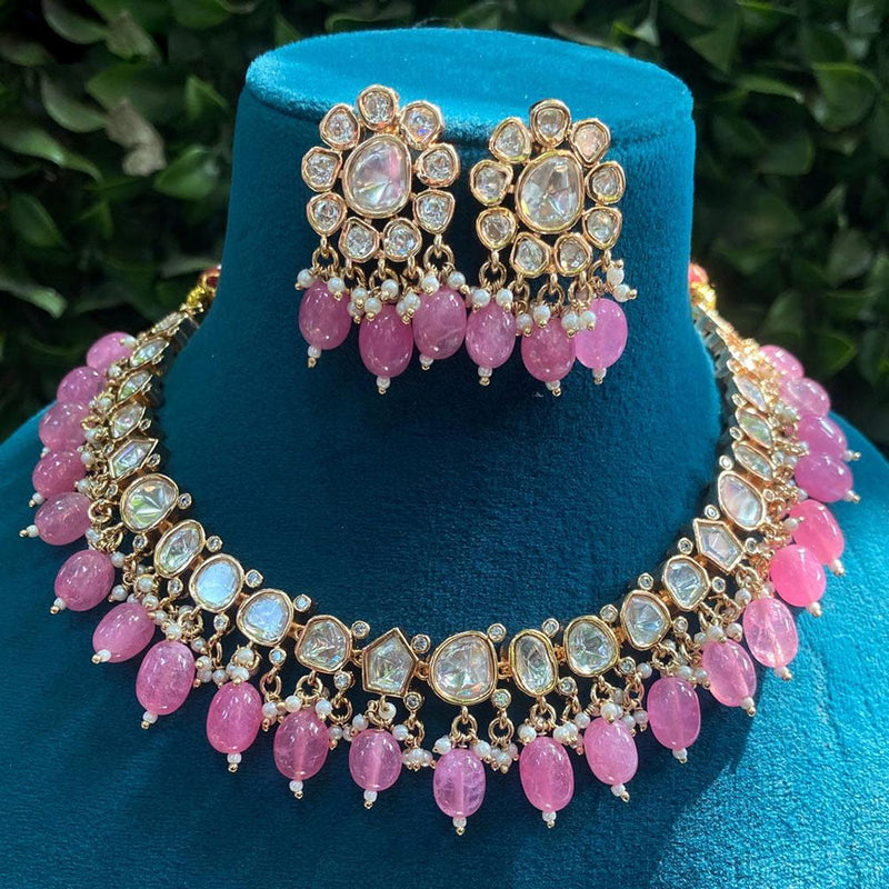 Amoliya Jewels Gold Plated Polki Kundan Stone And Beads Necklace Set