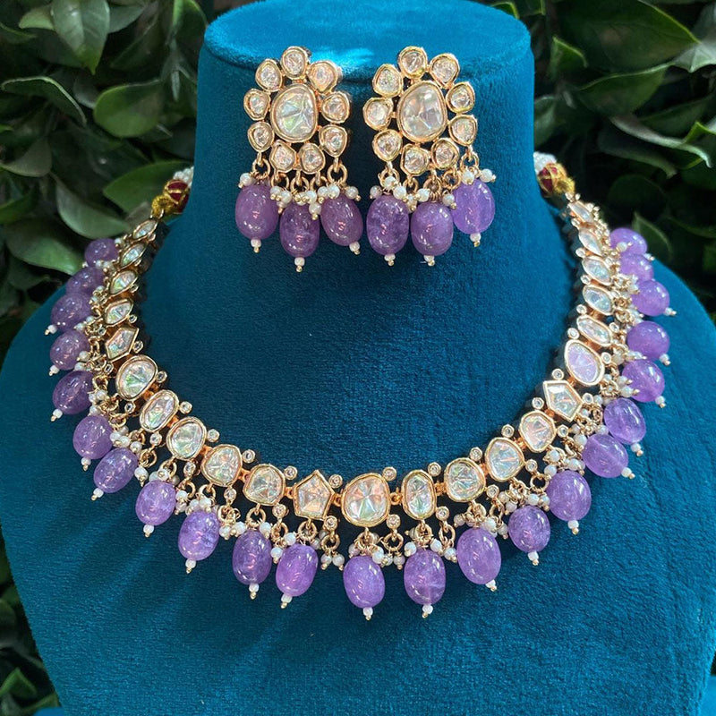 Amoliya Jewels Gold Plated Polki Kundan Stone And Beads Necklace Set