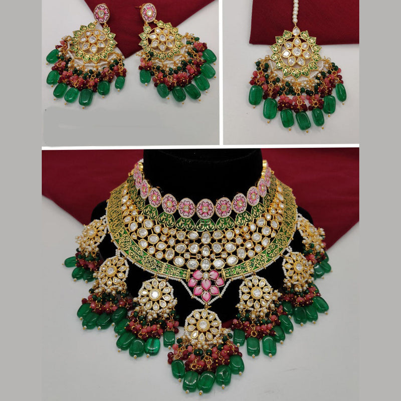 Amoliya Jewels Gold Plated Polki Kundan Stone And Beads Meenakari Choker Necklace Set