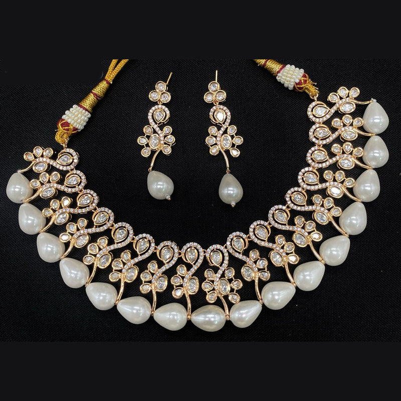 Amoliya Jewels Gold Plated Polki Kundan Stone And Beads Necklace Set