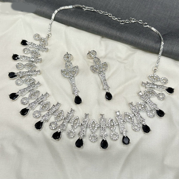 Amoliya Jewels Silver Plated American Diamond Necklace Set