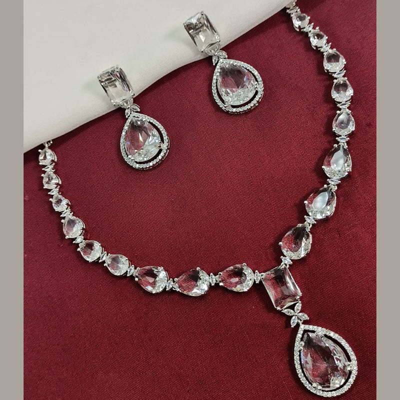 Amoliya Jewels Silver Plated American Diamond Necklace Set