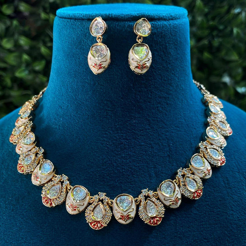 Amoliya Jewels Gold Plated Polki Kundan Stone And Meenakari Necklace Set