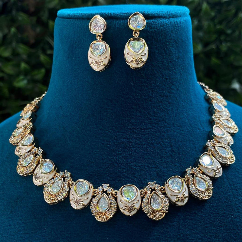 Amoliya Jewels Gold Plated Polki Kundan Stone And Meenakari Necklace Set