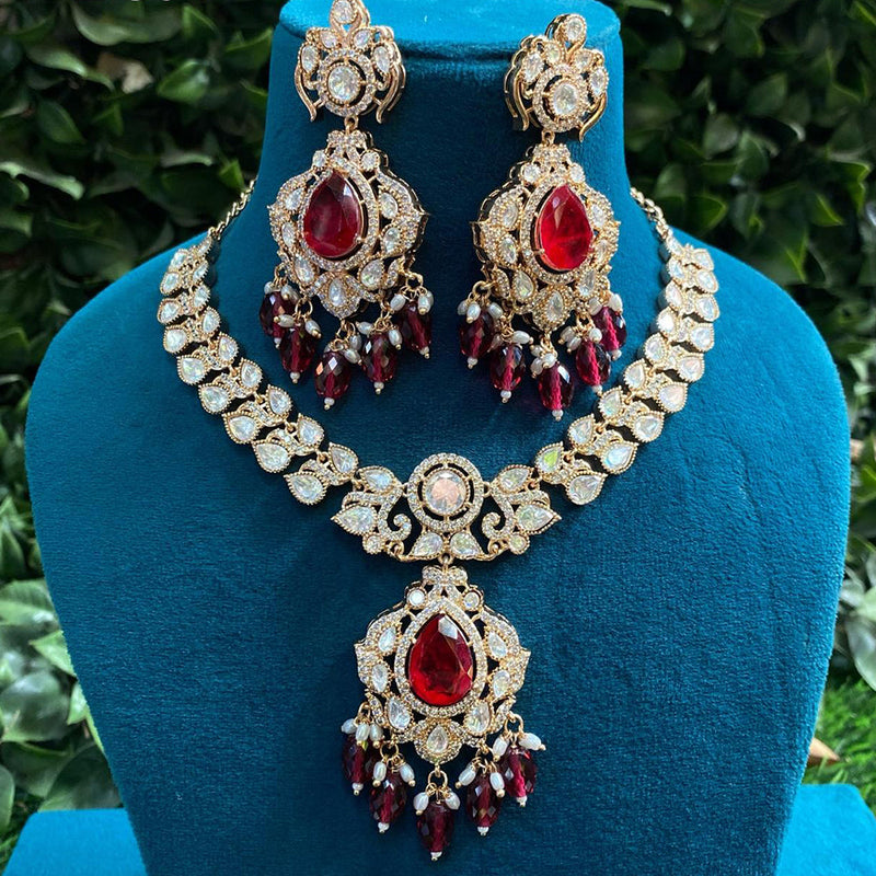 Amoliya Jewels Gold Plated Polki Kundan Stone And Beads Necklace Set