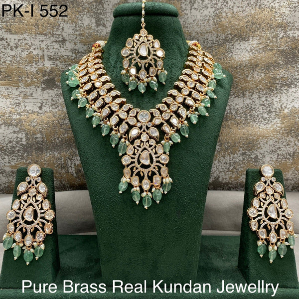 Amoliya Jewels Gold Plated Polki Kundan Stone And Beads Necklace Set