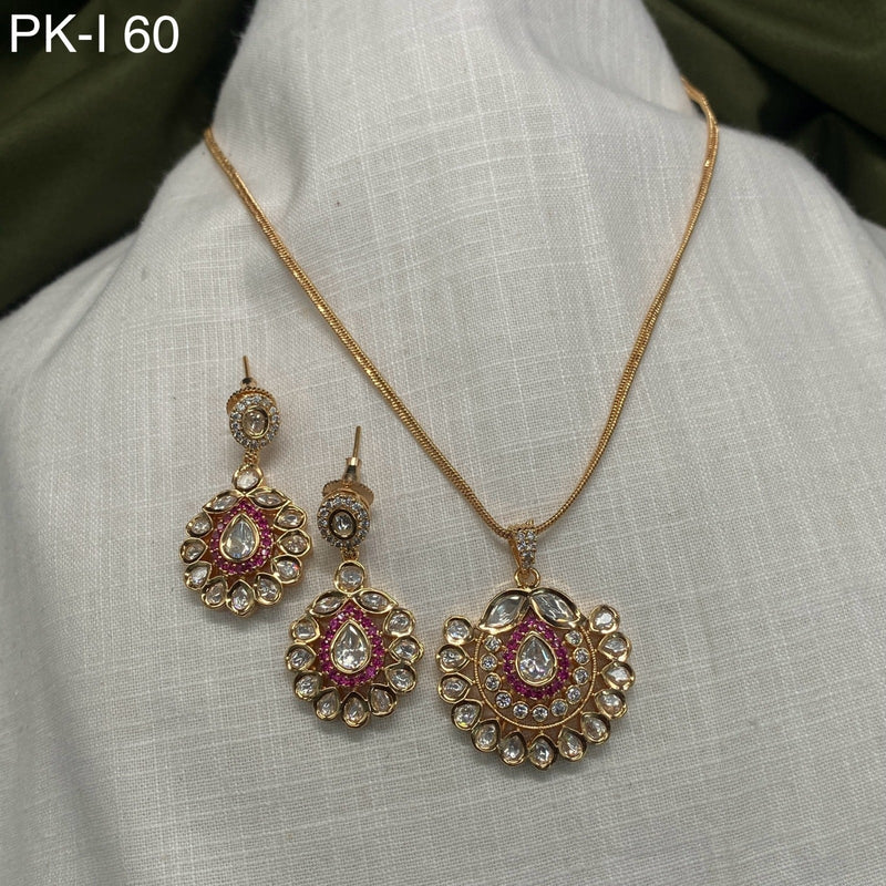 Amoliya Jewels Gold Plated Polki Kundan Stone Chain Pendant Set