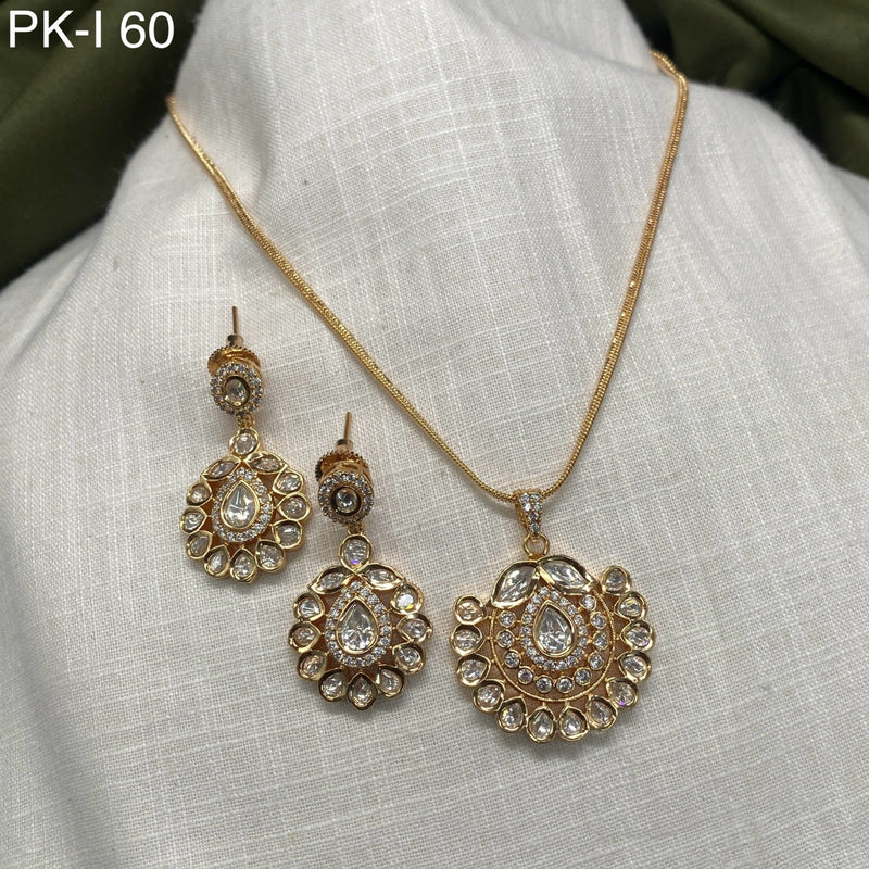 Amoliya Jewels Gold Plated Polki Kundan Stone Chain Pendant Set