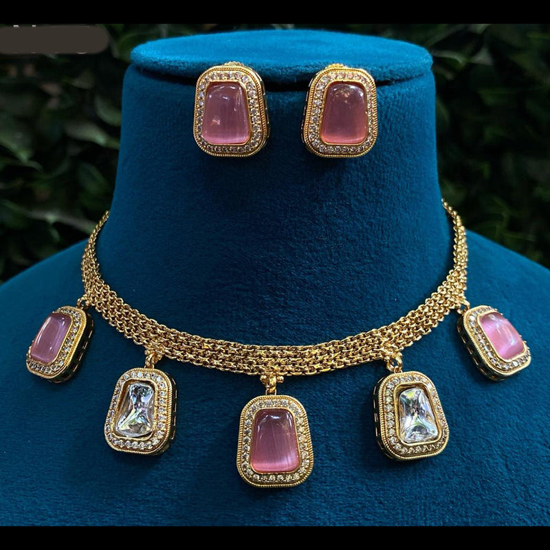 Amoliya Jewels Gold Plated Crystal Stone Necklace Set