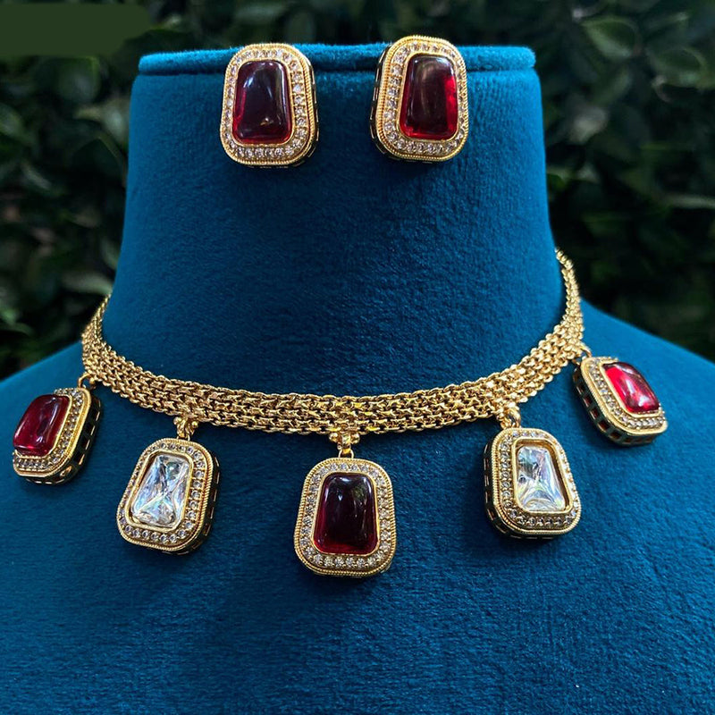 Amoliya Jewels Gold Plated Crystal Stone Necklace Set