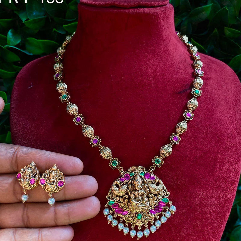 Amoliya Jewels Gold Plated Pota Stone Temple Necklace Set