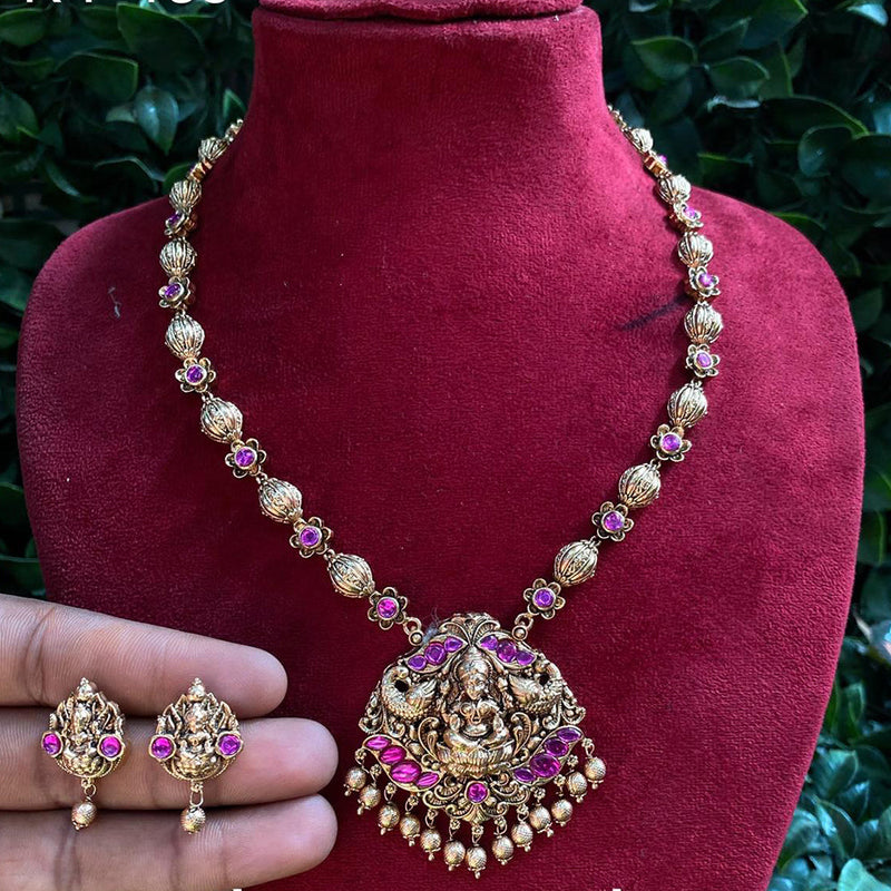 Amoliya Jewels Gold Plated Pota Stone Temple Necklace Set