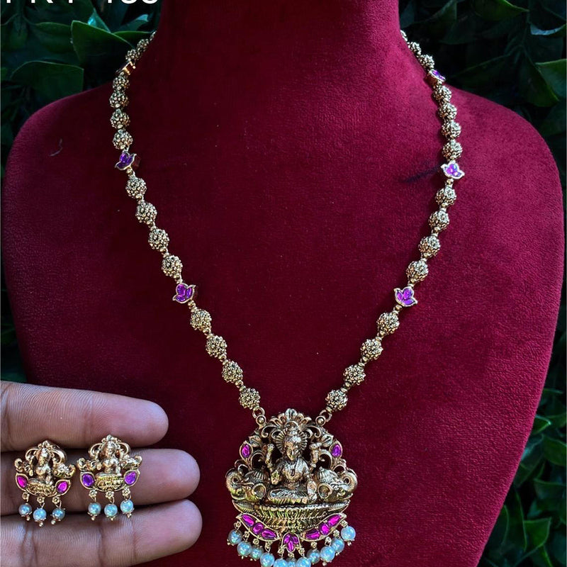 Amoliya Jewels Gold Plated Pota Stone Temple Necklace Set