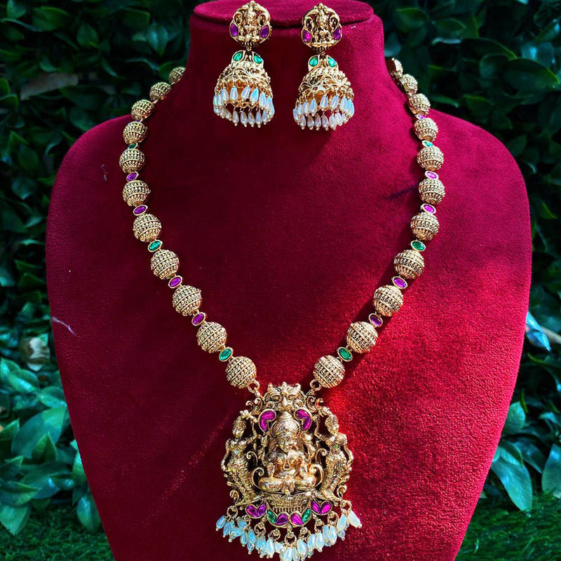 Amoliya Jewels Gold Plated Pota Stone Temple Necklace Set