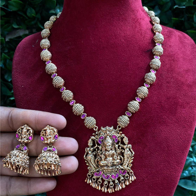 Amoliya Jewels Gold Plated Pota Stone Temple Necklace Set