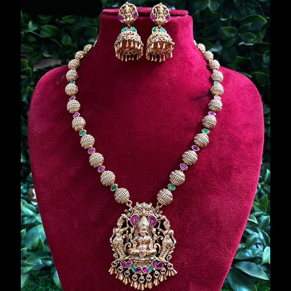 Amoliya Jewels Gold Plated Pota Stone Temple Necklace Set