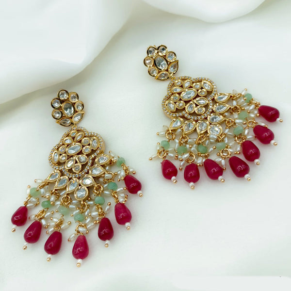 Amoliya Jewels Gold Plated Polki Kundan Stone And Beads Dangler Earrings