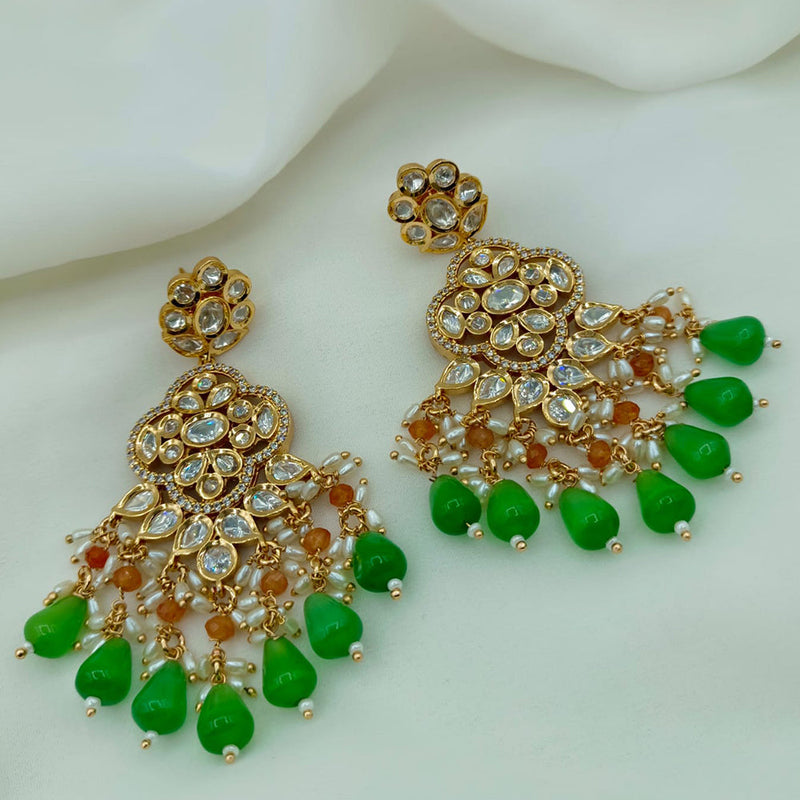 Amoliya Jewels Gold Plated Polki Kundan Stone And Beads Dangler Earrings