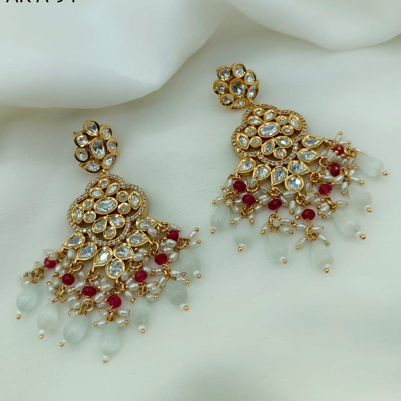 Amoliya Jewels Gold Plated Polki Kundan Stone And Beads Dangler Earrings