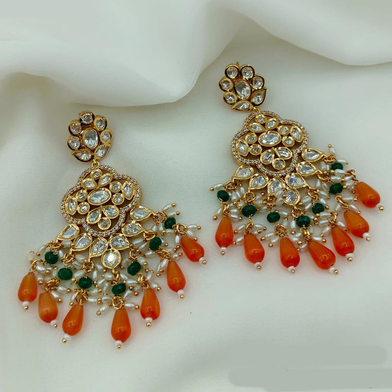 Amoliya Jewels Gold Plated Polki Kundan Stone And Beads Dangler Earrings