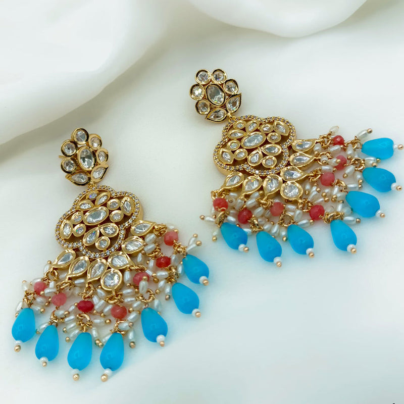 Amoliya Jewels Gold Plated Polki Kundan Stone And Beads Dangler Earrings