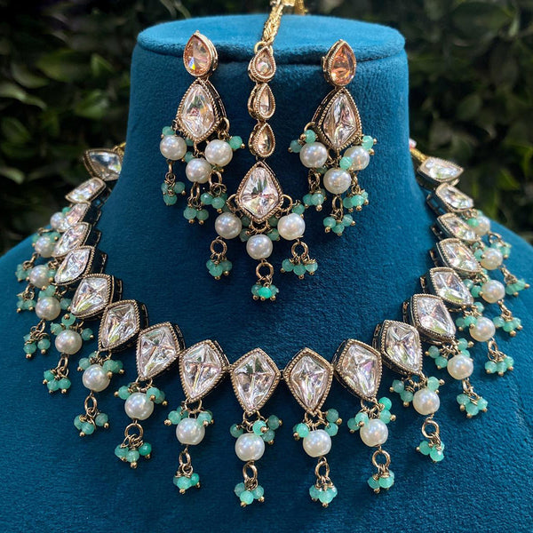 Amoliya Jewels Gold Plated Crystal Stone And Beads Necklace Set