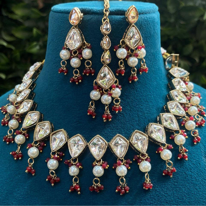 Amoliya Jewels Gold Plated Crystal Stone And Beads Necklace Set