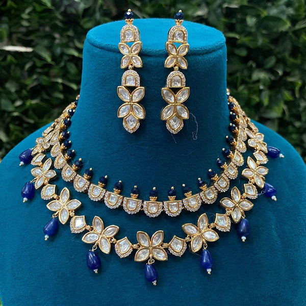 Amoliya Jewels Gold Plated Polki Kundan Stone And Beads Necklace Set