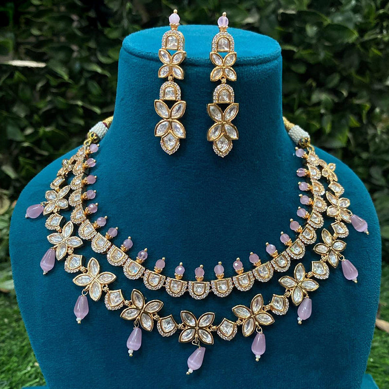 Amoliya Jewels Gold Plated Polki Kundan Stone And Beads Necklace Set