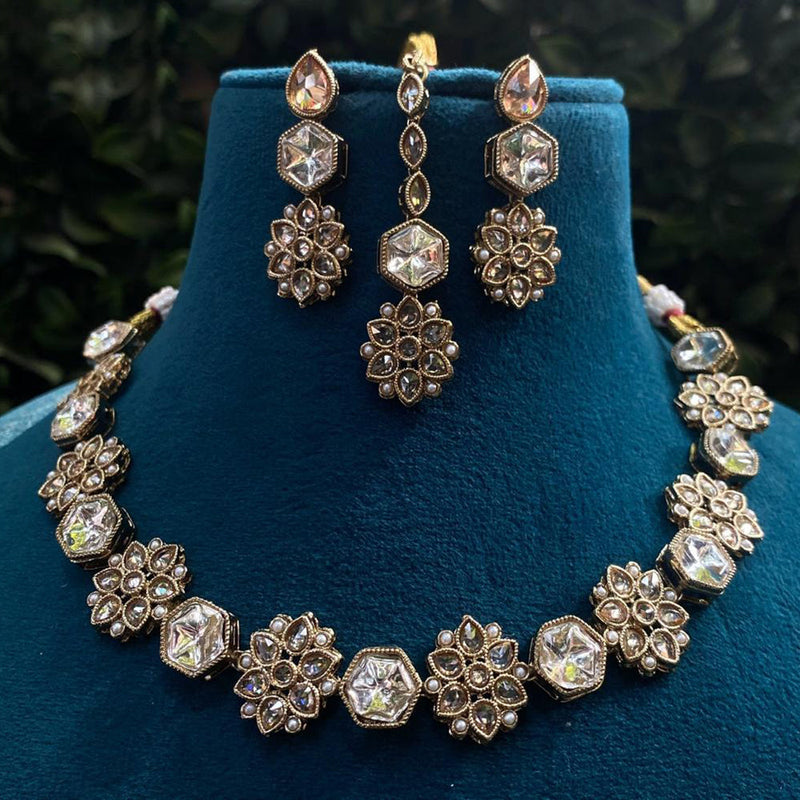 Amoliya Jewels Gold Plated Crystal Stone Necklace Set