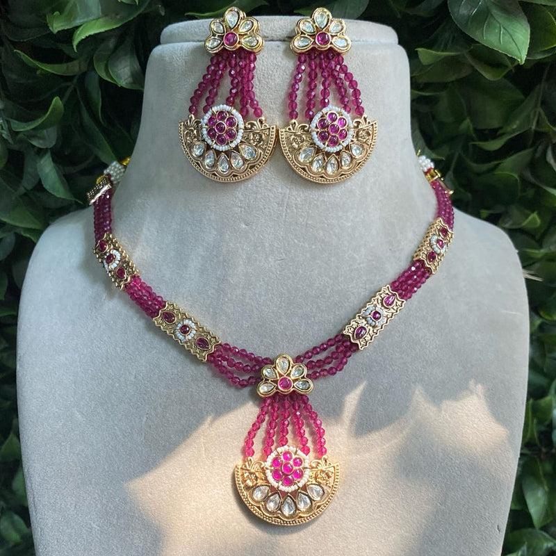 Amoliya Jewels Gold Plated Polki Kundan Stone And Beads Necklace Set