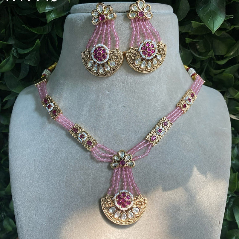 Amoliya Jewels Gold Plated Polki Kundan Stone And Beads Necklace Set