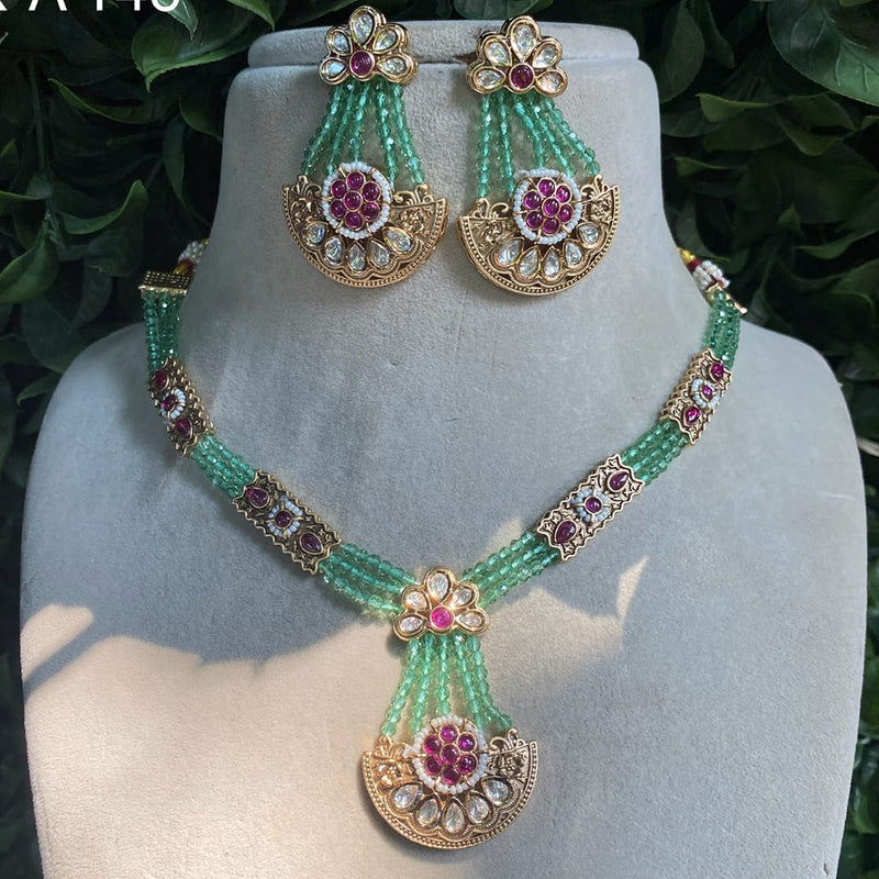 Amoliya Jewels Gold Plated Polki Kundan Stone And Beads Necklace Set