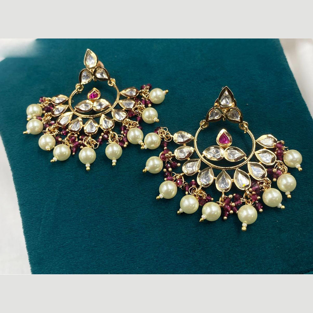 Amoliya Jewels Gold Plated Polki Kundan Stone And Pearls Dangler Earrings