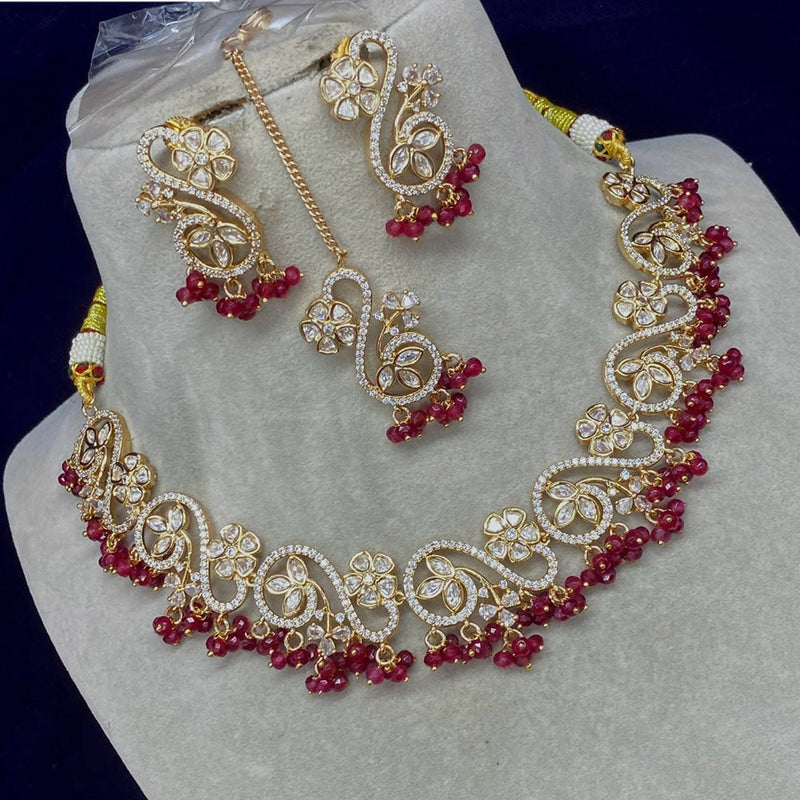 Amoliya Jewels Gold Plated Polki Kundan Stone And Pearls Necklace Set