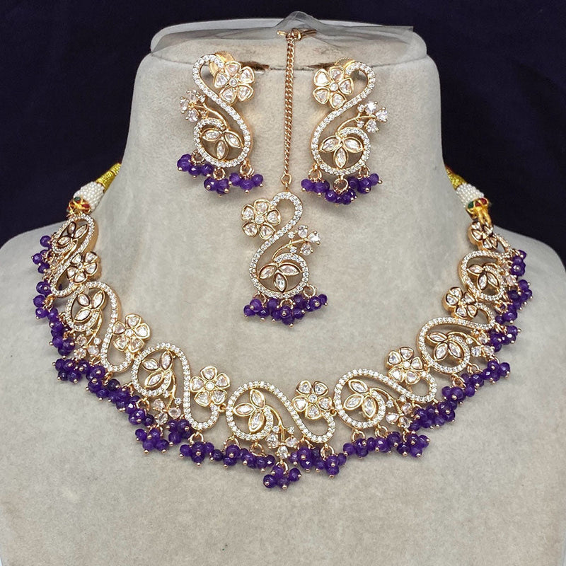 Amoliya Jewels Gold Plated Polki Kundan Stone And Pearls Necklace Set