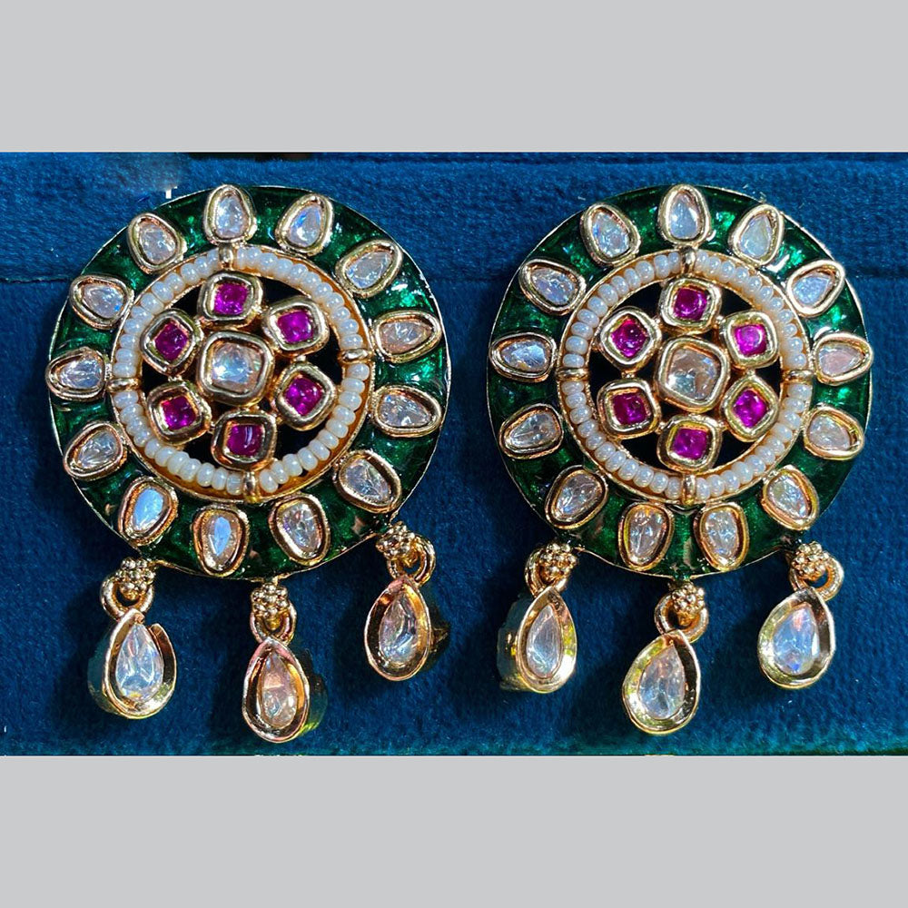 Amoliya Jewels Gold Plated Polki Kundan And Meenakari Dangler Earrings