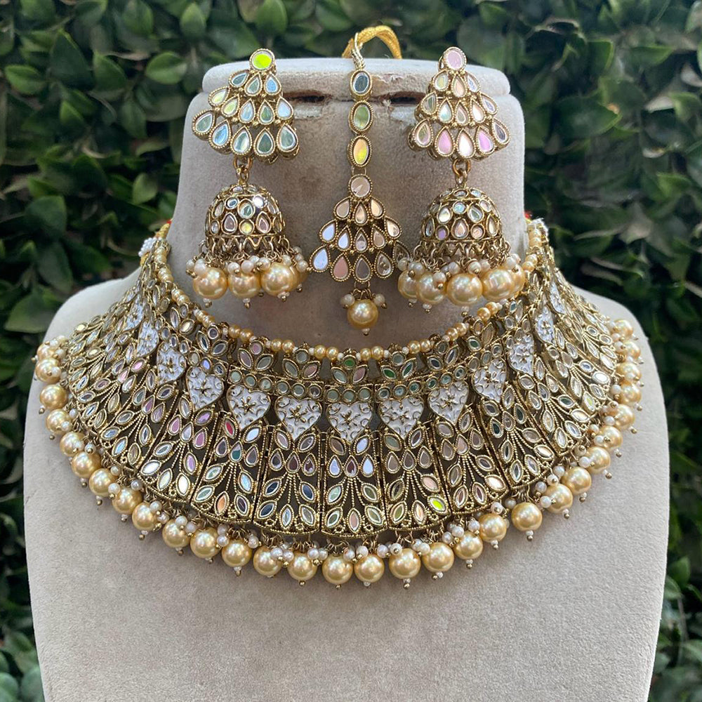 Amoliya Jewels Gold Plated Mirror And Beads Necklace Set