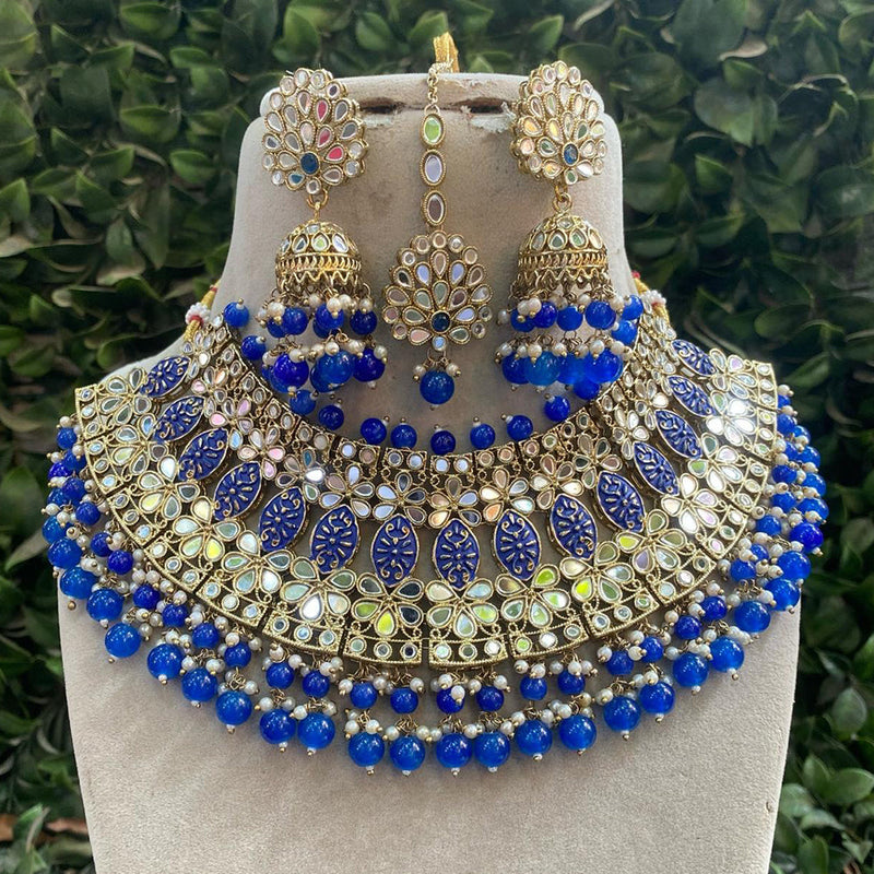 Amoliya Jewels Gold Plated Mirror And Beads Necklace Set